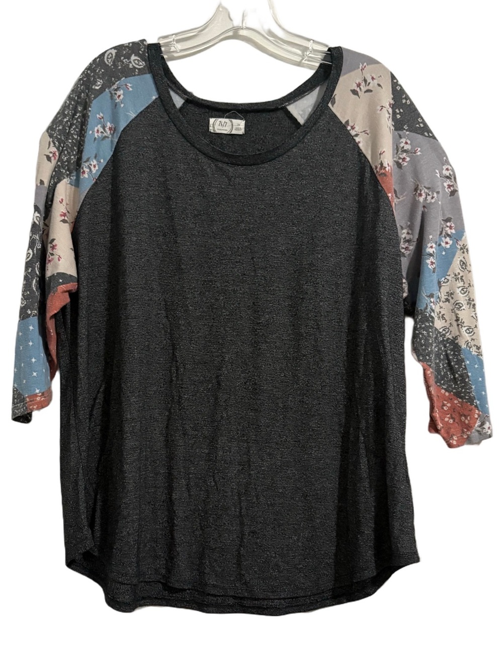 Maurices Raglan Top with Patchwork Floral Sleeves